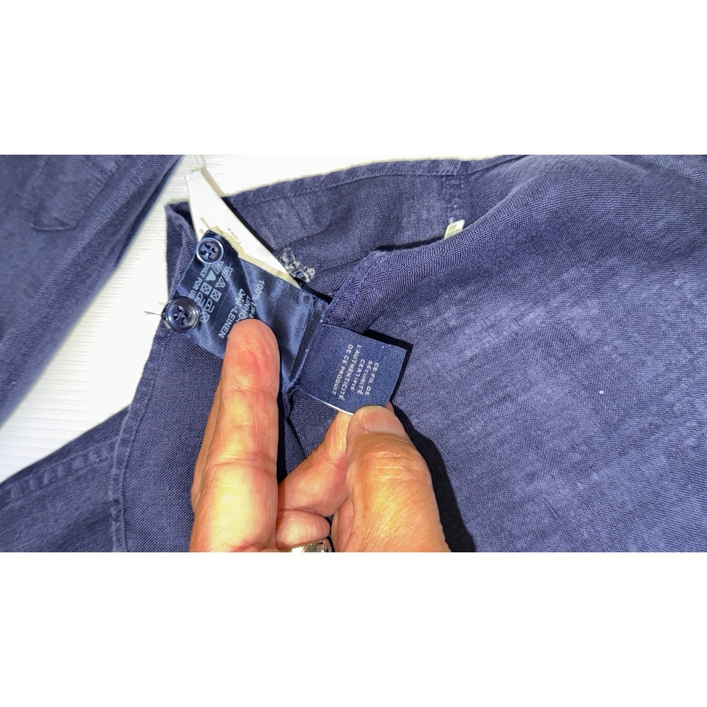 Vilebrequin Mens Navy Blue 100% Linen Long Sleeve Button Down Shirt Small Turtle - Picture 6 of 9